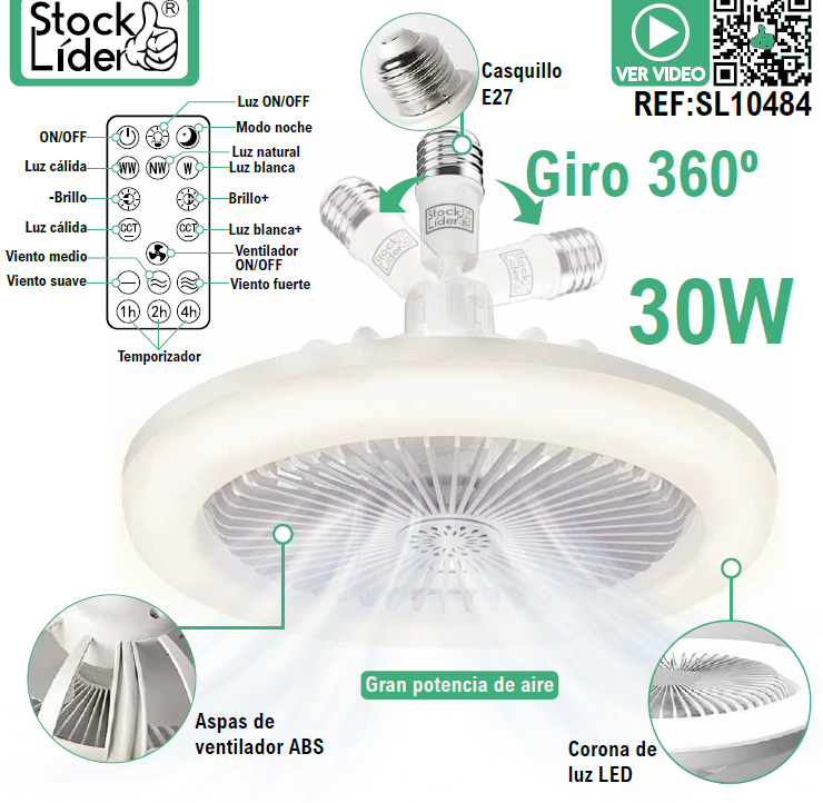 Lámpara LED con Ventilador 2 en 1 – Luz Perfecta y Aire Fresco al Instante