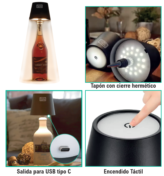 Lámpara Tapón para Botellas Recargable USB