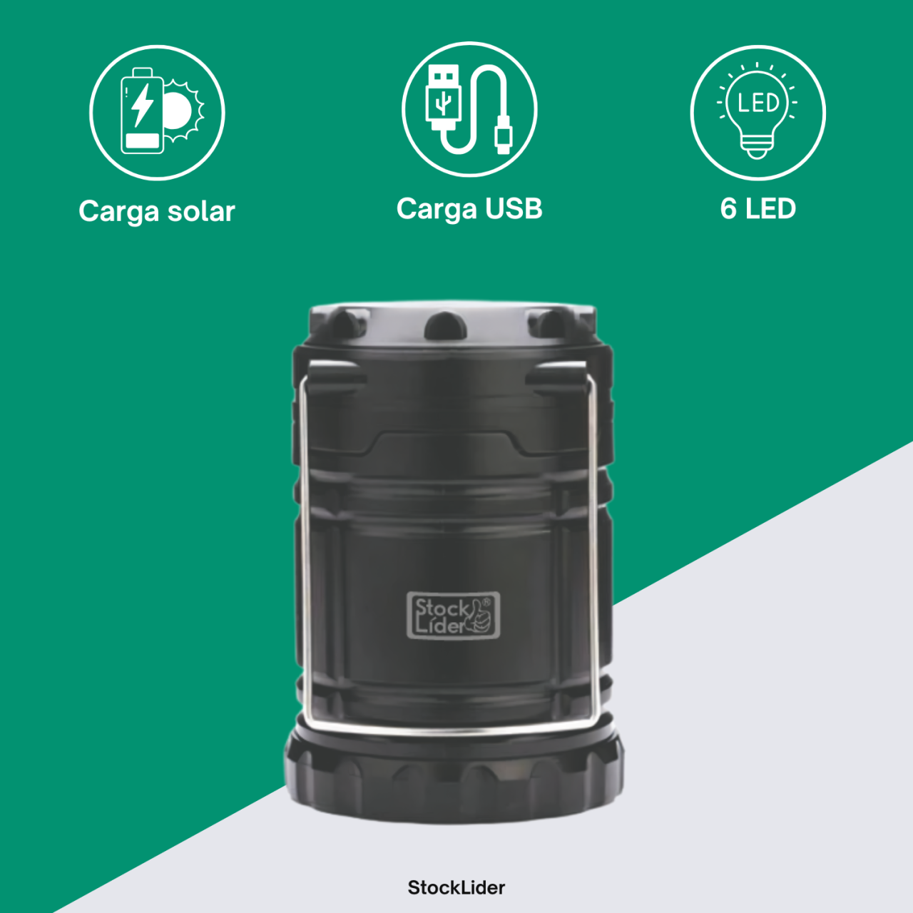 Lámpara Camping Solar y a Pilas StockLíder – Luz Potente, Energía Infinita