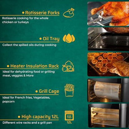 Freidora de Aire 3 en 1 Starlyf Air Oven 12L con Horno Rotisserie y Deshidratador – Tecnología Air Cycling, Pantalla LED Táctil