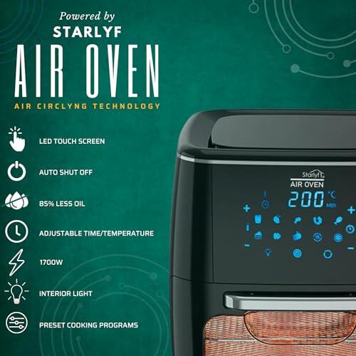 Freidora de Aire 3 en 1 Starlyf Air Oven 12L con Horno Rotisserie y Deshidratador – Tecnología Air Cycling, Pantalla LED Táctil