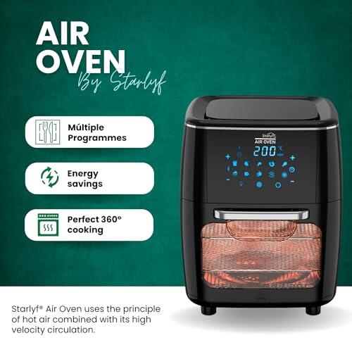 Freidora de Aire 3 en 1 Starlyf Air Oven 12L con Horno Rotisserie y Deshidratador – Tecnología Air Cycling, Pantalla LED Táctil