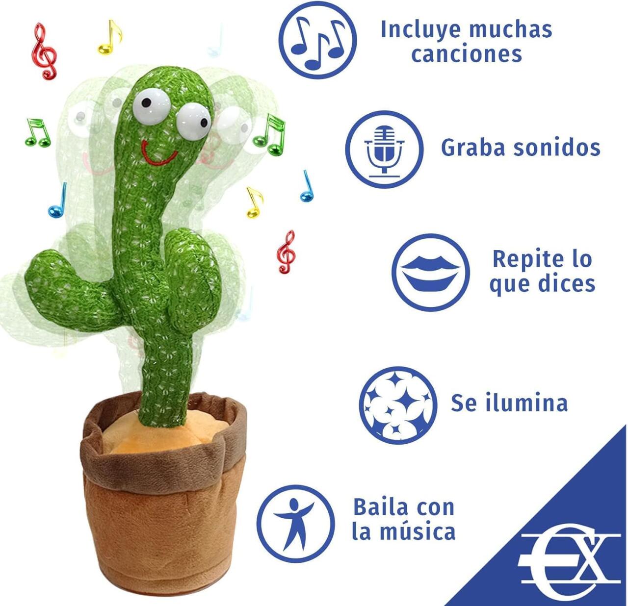 Cactus Bailarín para Niños con Música y Grabación – Juguete Interactivo 360° con Luces