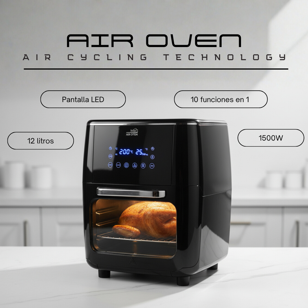 Freidora de Aire 3 en 1 Starlyf Air Oven 12L con Horno Rotisserie y Deshidratador – Tecnología Air Cycling, Pantalla LED Táctil